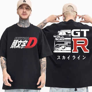 Anime Drift AE86 T-shirt com estampa inicial D verão gola redonda manga curta R34 Skyline GTR JDM camiseta masculina em quadrinhos japonesa