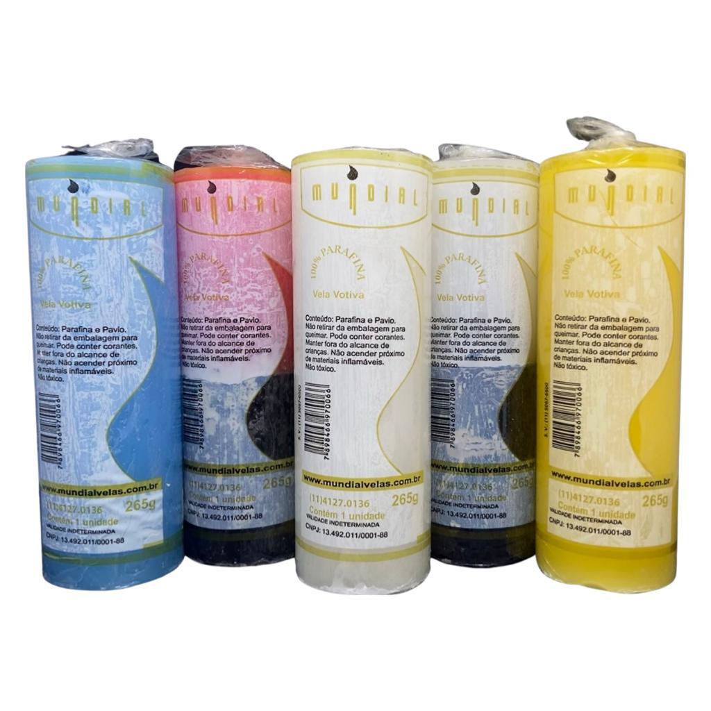 Kit 06 Velas De 7 Dias Coloridas 100% Parafina Pura 265g