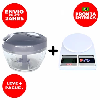 Kit Processador De Alimentos Manual 500ml + Balança Digital De Cozinha 10KG