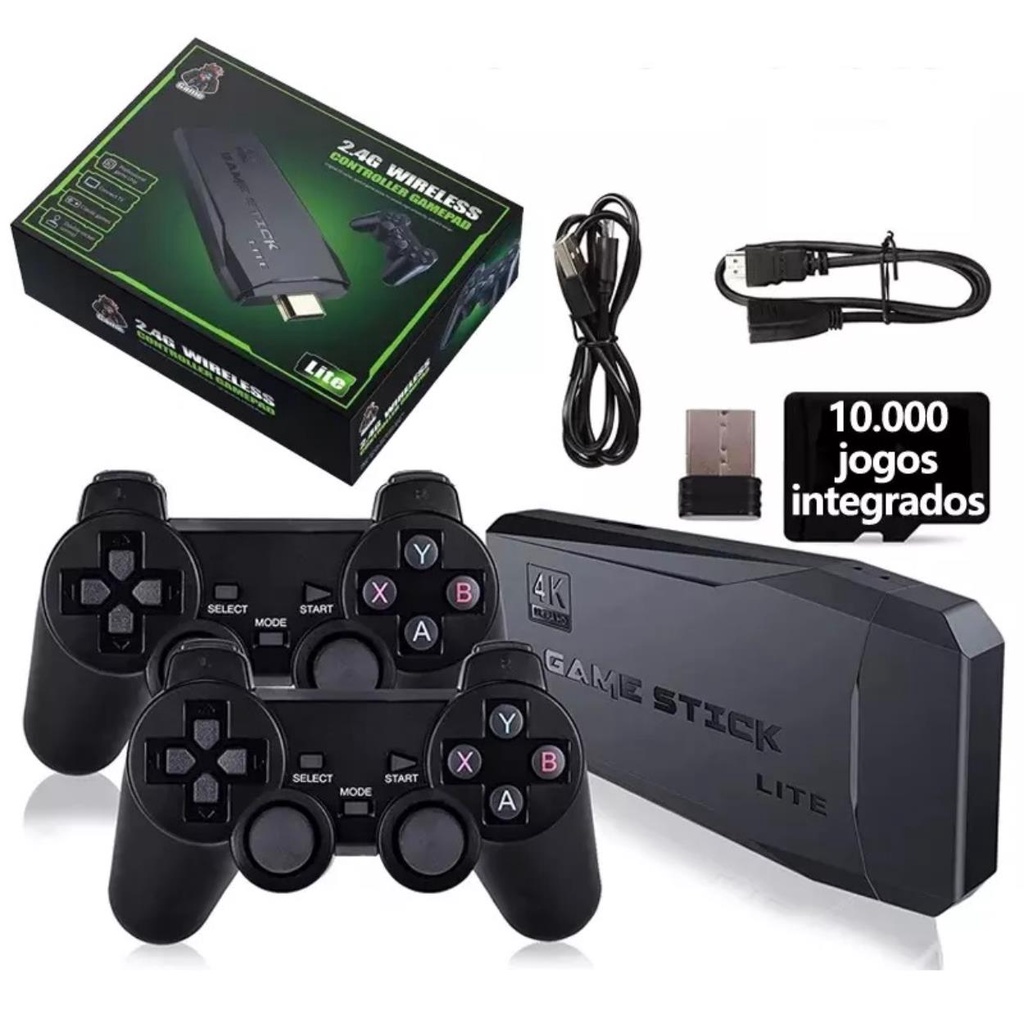 Game Stick 4k Retrô Lite 15.000 Mil Jogos 2 Controles sem Fio