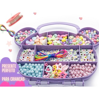 Kit Miçanga para Pulseira Infantil Ursinho 1.000pç Pingentes e Passantes + Fio Silicone