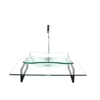 KIT CUBA DE VIDRO RETANGULAR INCOLOR COM TAMPO 60CM INCOLOR E SUPORTE PRETO