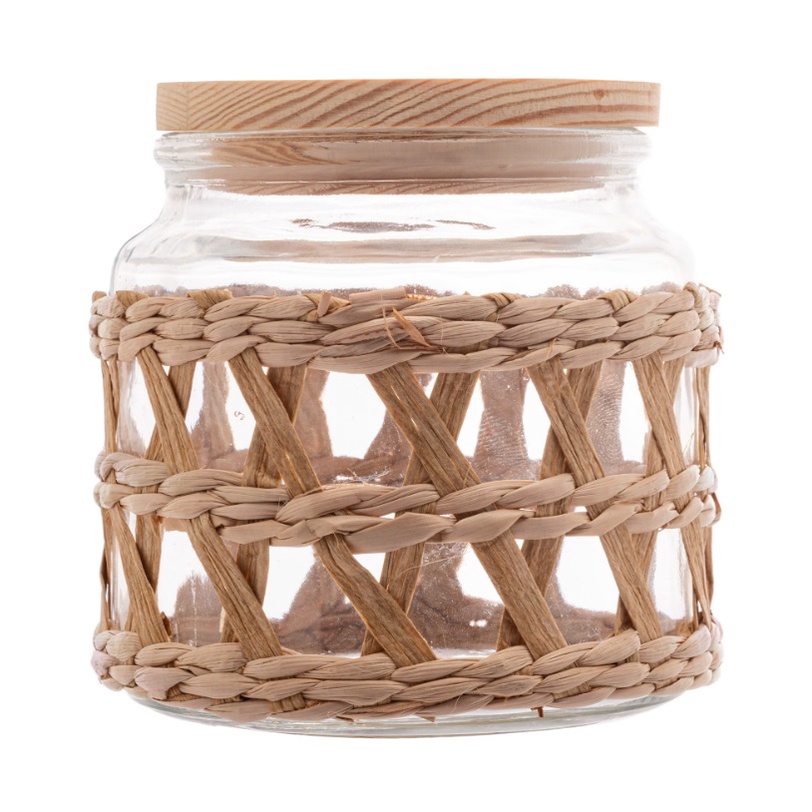 Porta Mantimentos em Vidro com Sisal e Tampa Hermética em Madeira 520ml - Wolff