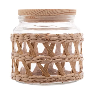 Porta Mantimentos em Vidro com Sisal e Tampa Hermética em Madeira 520ml - Wolff