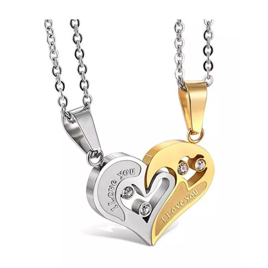 Colar Duplo Coração Casal Dia Namorados I Love You 2 Metades | Shopee ...