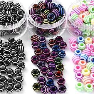 50pcs 9x12mm Big Hole Acrylic Beads Multicolor Espaçador De Tubo De Listras Para Jóias Fazendo Pulseira Colar Chaveiro DIY