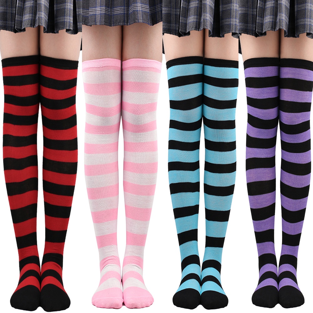 Mulheres Coloridamente Listrada Coxa Alta Meias Joelho Alto Cosplay Halloween Sobre