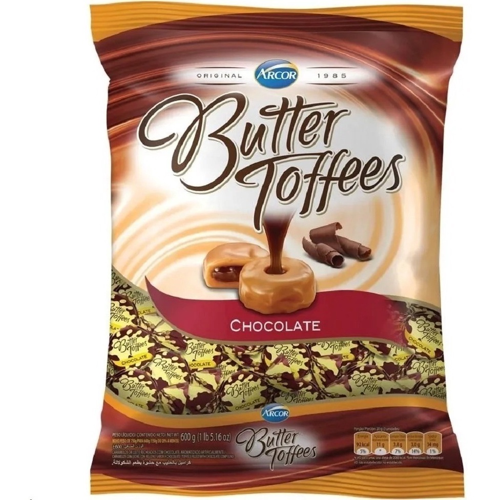 Balas Butter Toffees 500g Arcor Chocolate - Recheio Cremoso | Shopee Brasil