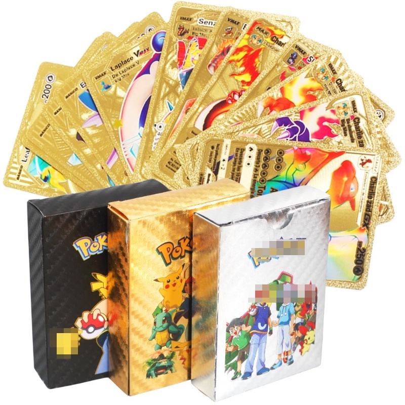 55 PCS Cartas Pokémon Cartões Pokemon Metal Gold Vmax GX Energy Card Charizard Pikachu Raro Coleção De Treinador De Batalha Brinquedos Infantis