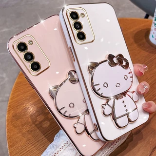 Capa Celular Samsung Galaxy S22 Plus S23 S21 + S23 + S22 Ultra S23 Olá kitty Com Suporte De Espelho De Maquiagem Macaron Proteção De Câmera De Luxo