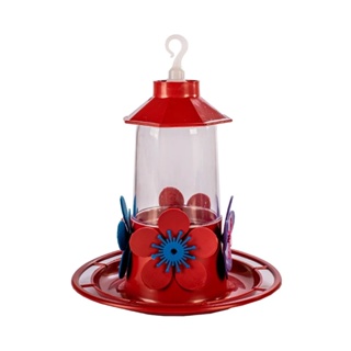 Bebedouro Para Beija-Flor Luxo Chapéu Com Poleiro Jel Plast Vermelho 250ml
