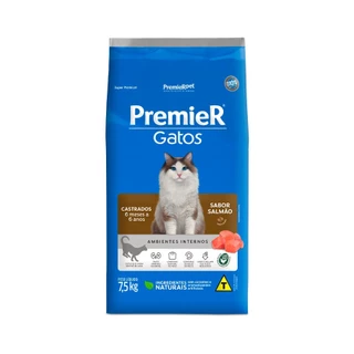 Ração Premier Ambientes Internos Gatos Castrados 6 Meses a 6 Anos Salmão 7,5kg
