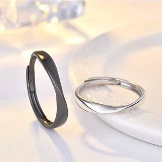 S925 Silver Simple Mobius Ring Wave Couple Ring Versão coreana Homens Mulheres Couple Ring Abertura Ajustável