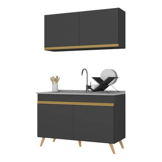 Cozinha Compacta 2 peças com Armário e Balcão MP3748 Veneza GB Multimóveis Preta