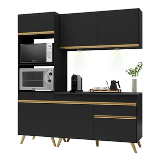 Cozinha Compacta 3 peças com Leds MP2019 Veneza Up Multimóveis Preta