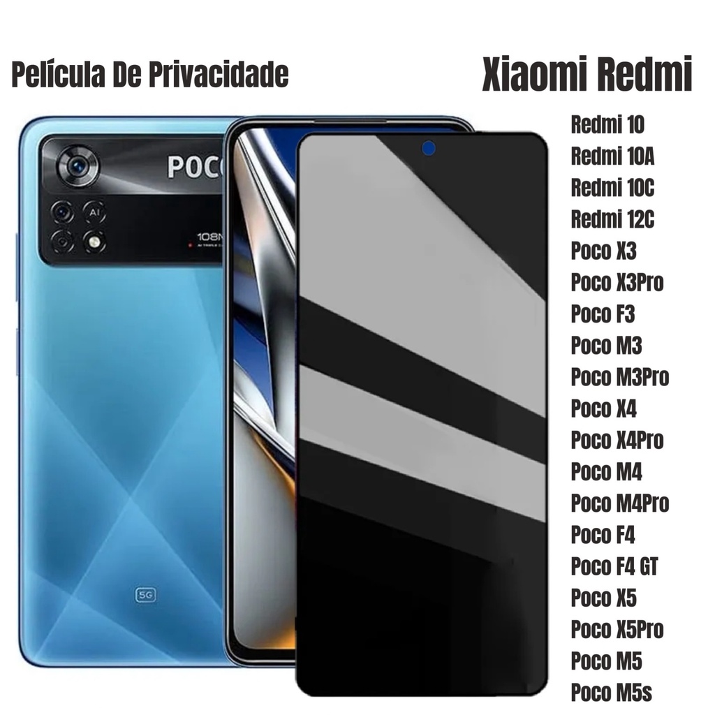 Película Vidro 3D Privacidade Anti Spy Tela Para Xiaomi Mi Redmi Note 11 12 4G 11s/11I 10/10s/10C/10A 12C 5G Prime 9/9s 9a 9c 9t 9i Pro Plus Not 8 /8Pro/8T 7/7Pro Poco C40 X3 Nfc M3 F3 X4 GT M4 F4 M5