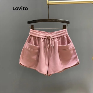 Lovito Casual Shorts Feminino Liso Reto de Cintura Média e Amarrar na Frente com Bolso LNE12119 (Rosa)