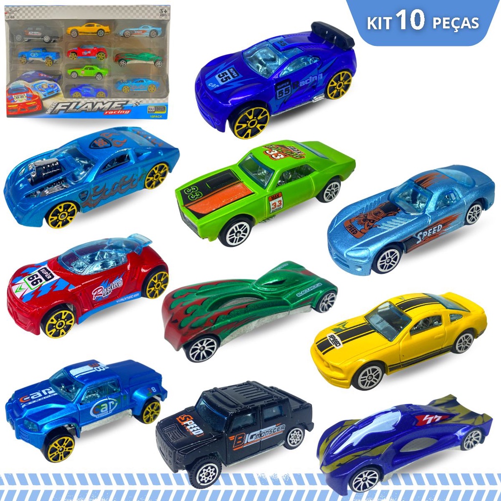 Kit 10 Carrinhos de Metal Miniatura Carro de Ferro Die Cast | Shopee Brasil