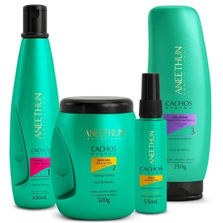Kit Shampoo Máscara Óleo Gelatina Aneethun Cachos System