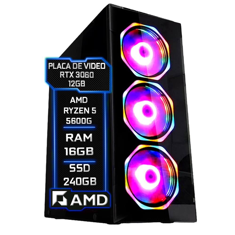 Full PC Gamer Ryzen 5 5600G 16GB RAM SSD 480Gb + 21.5 Monitor + Gamer Kit,  Black Hawk - AliExpress