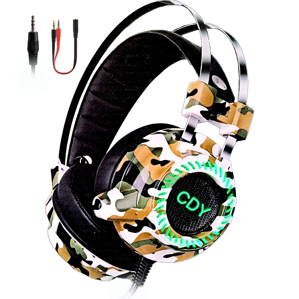 FONE HEADSET GAMER CAMUFLADO C/ MICROFONE E LED BRANCO USB