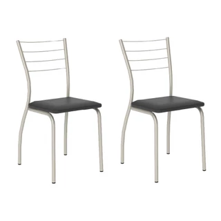 Conjunto 2 Cadeiras 1700 Tubo Prata Napa Preta Carraro