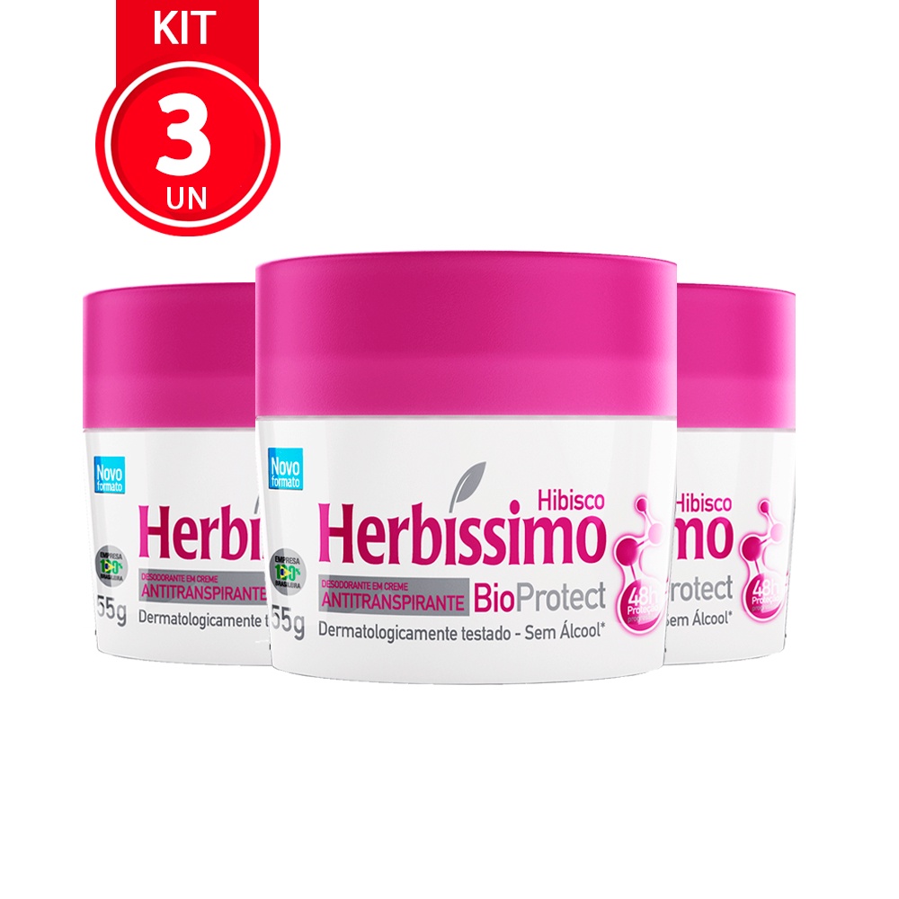 Kit 3un Desodorante Creme Herbíssimo BioProtect Hibisco 55g | Shopee Brasil
