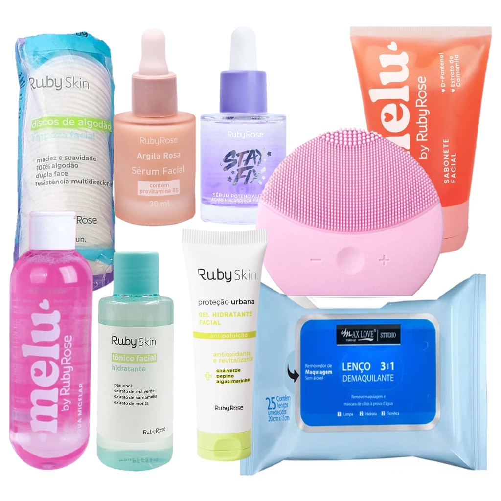 Kit Skincare Hidratação e Demaquilante Ruby Rose + Esponja Elétrica ...
