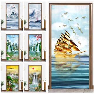 [Cortina Light Luxury Crystal Flannel-Feng Shui] De Cristal De Luxo Água De Montanha Pintura De Cenário Porta Série Haste Opaca Divisória Sala De Estar Meia Decoração Perfuração Doméstica -