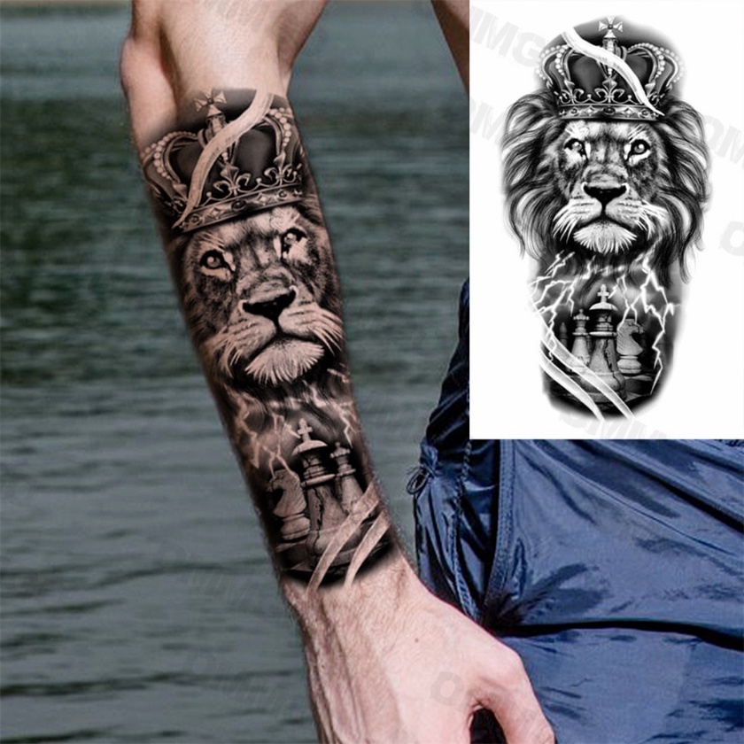 Tatuagens Temporárias Do Antebraço Da Coroa Leão Negro Para Homens Ante