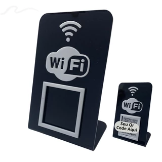 Placa Qr Code Wifi Balcão Comercio ACRILICO Preto C/ BRANCO