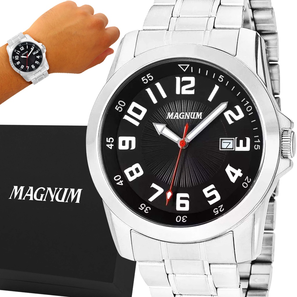 Relógio Masculino Magnum Prata Casual Prova d'agua Pulseira de Aço no  Shoptime