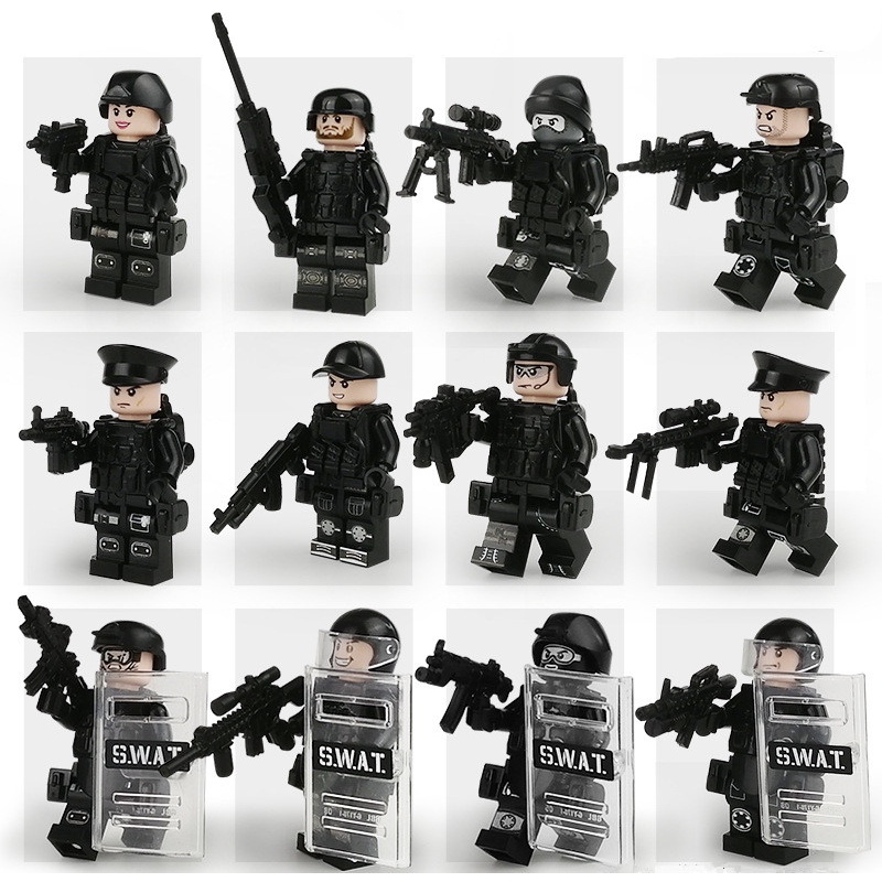 12pcs/set Minifigure Bloco De Malha Da Força Policial Especial Compatível Com Máscara De Mochila Blindagem Montada Kids Boys Educational Toy Small Particles Assembling Model Fast Shipping YM