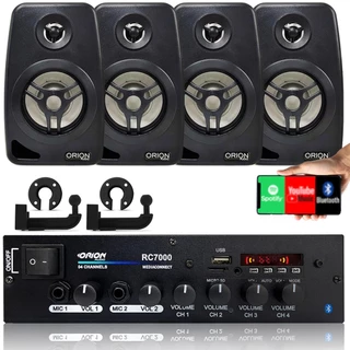 Kit Som Ambiente 500 Watts Bluetooth +4 Caixas Parede Pretas