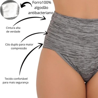 Kit 03 Calcinha Cintura Alta Cós Duplo Compressão Fitness