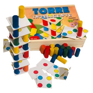 Jogo Torre inteligente Pedagógico com 63 Peças em MDF