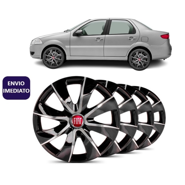 Jogo 4 Calota Esportiva Prime Aro 14 Preta/Prata Fiat Grand Siena ...