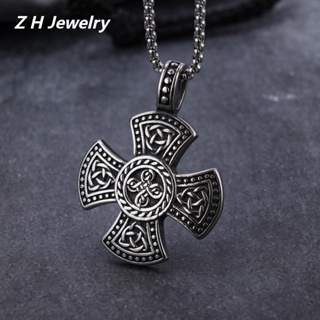 [Z H Jóias] Vintage Hip-hop Celtic Cross Pendant Moda Masculina Colar De Aço Inoxidável Punk Party Acessórios