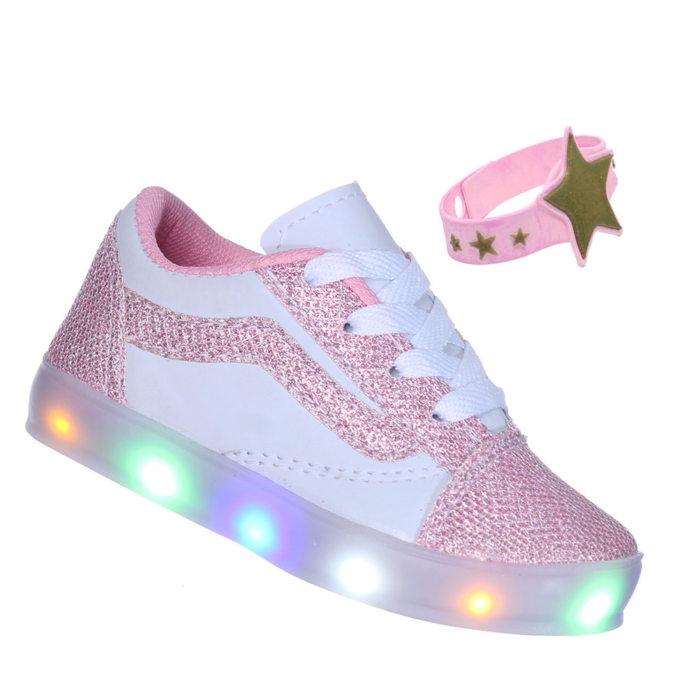 Tenis sapato com luzinha pisca pisca led bebe infantil glitter