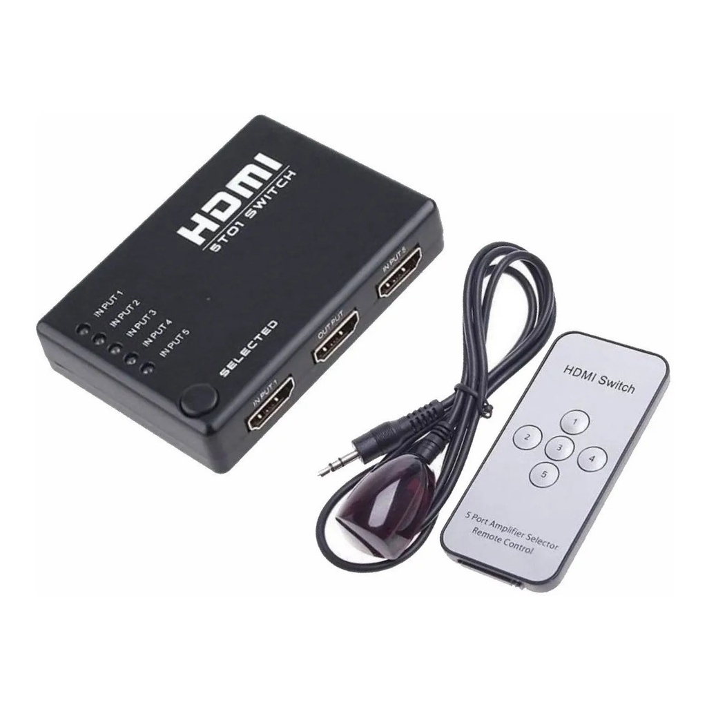 HUB SWITCH HDMI 5 PORTAS SPLITTER FULL HD + CONTROLE REMOTO