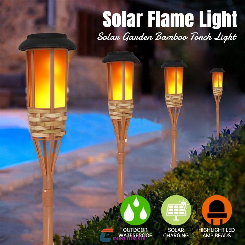 Luz Solar De Bambu LED Para Jardim, Sensor Automático à Prova D'água, Lâmpada De Gramado De Chama COSYLIFE01
