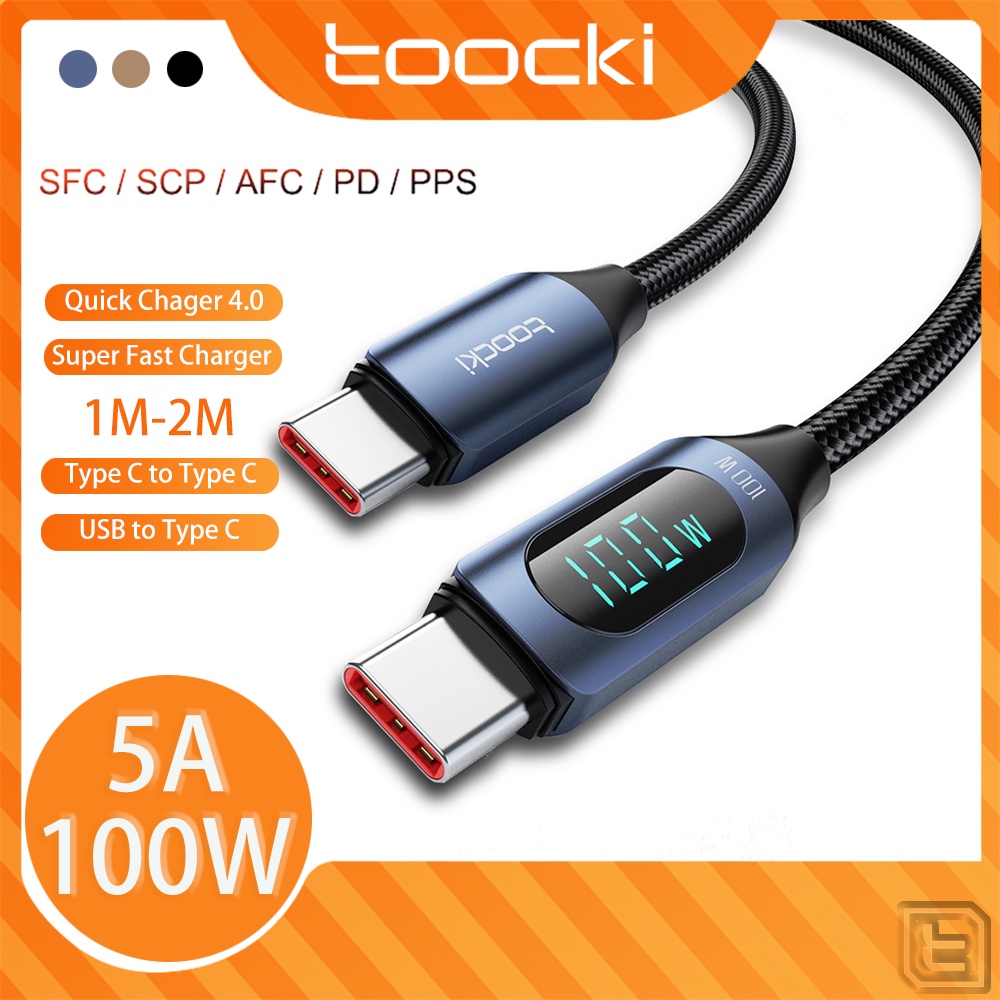 Toocki PD 100W Tipo C A Cabo De Carregamento Rápido 5A USB Super Fast Charge LED Display Digital Para PC Tablet Telefônico Android