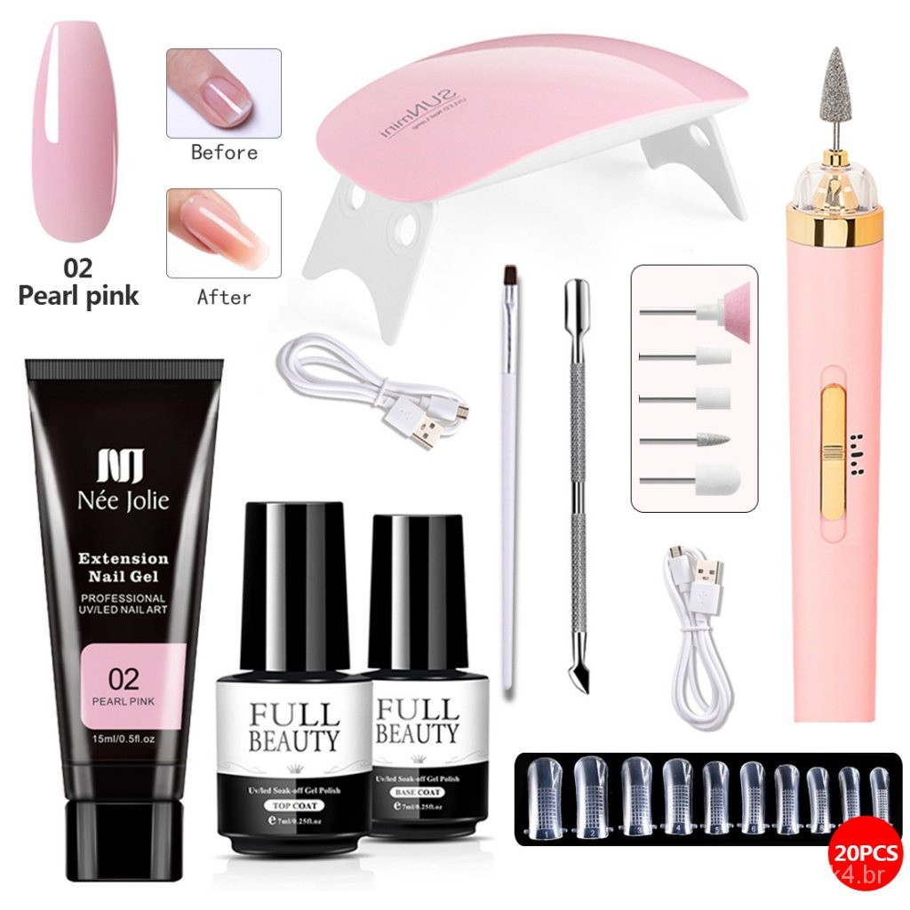 Kit de unhas completo e substituição de gel de fibra de porcelana com caneta de unha para motor, manicure profissional, pedicure, profissional, kit de lixadeira elétrica