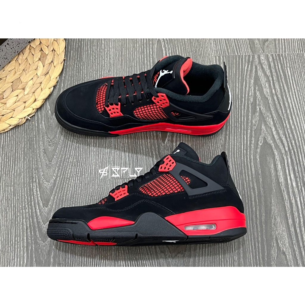 Estoque Pronto De Alta Qualidade a-ir Jor-dan 4 Reprodução Thunder Black Red Lightning