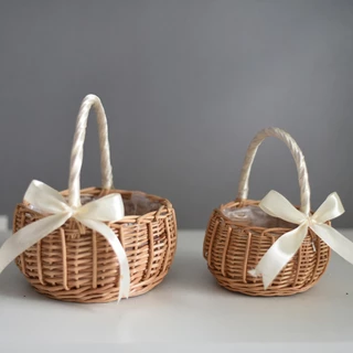 Cesta De Vime Tecida À Mão Rattan Para Piquenique Boho Meninas Durável Fácil De Usar Decorati De Casamento
