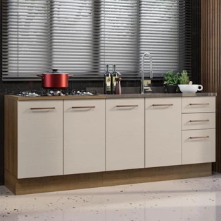 Kit com 2 Balcões de Cozinha 3 Gavetas 4 Portas (Sem Tampo e Pia) Rustic/Crema Agata Madesa em Oferta na Shopee