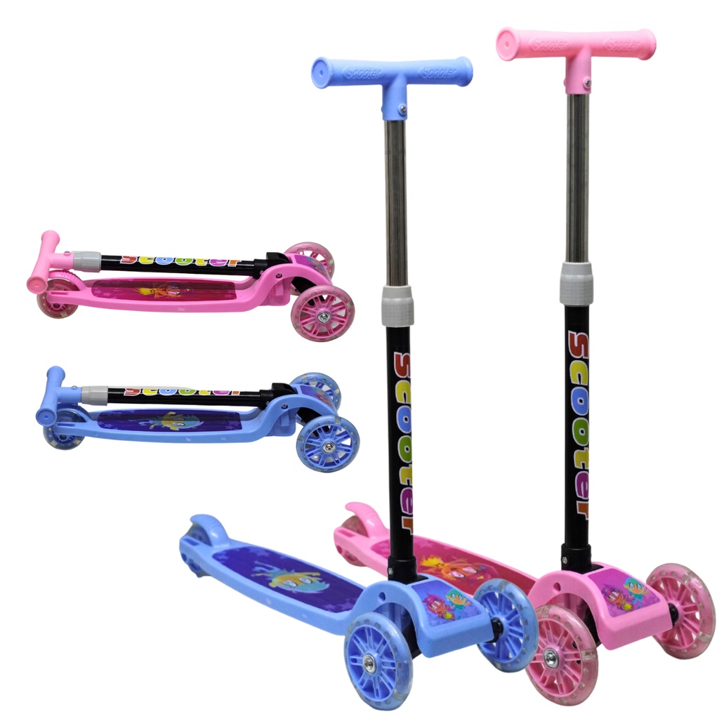 Patinete infantil 3 rodas com led ajustável scooter dobrável menino menina