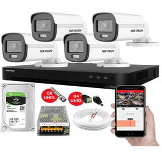 Kit CFTV 4 Câmeras de Segurança Hikvision Colorvu Imagens Noturnas Coloridas Full HD 1080p C/Hd 1Tb