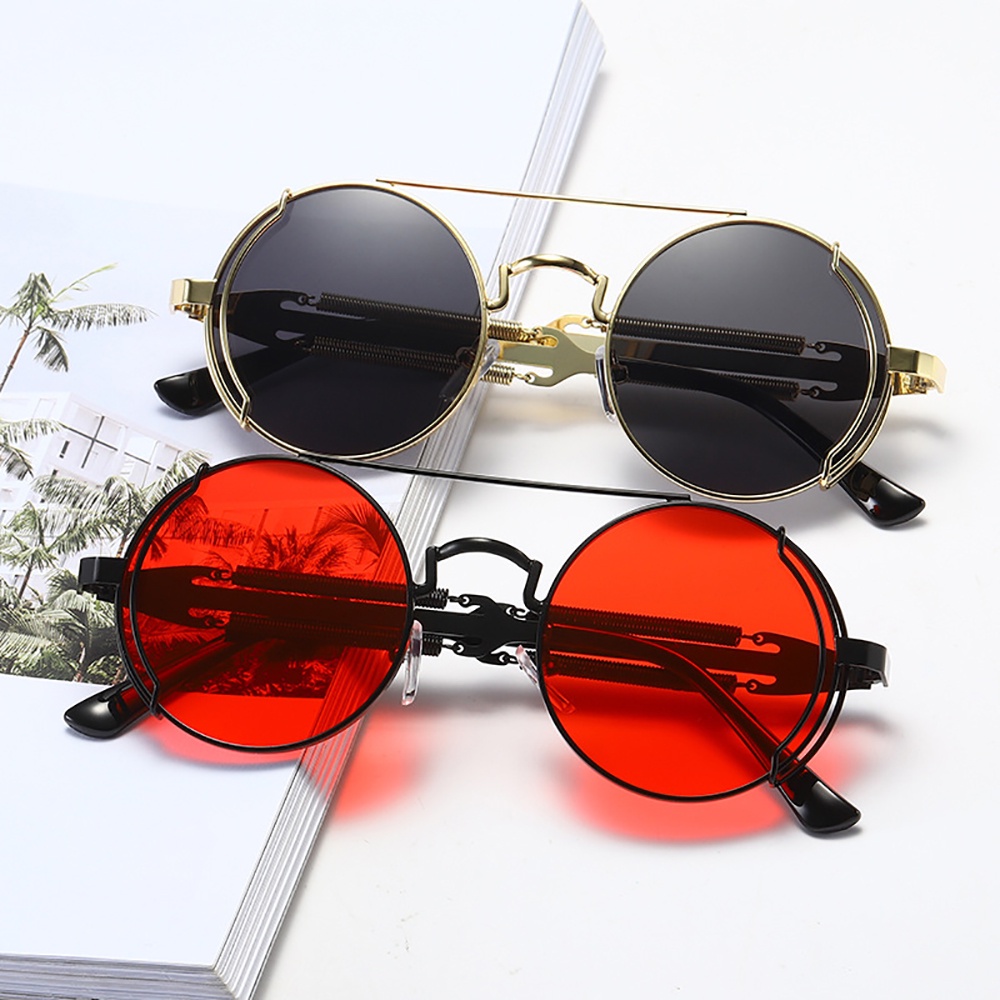 Óculos De Sol Steampunk Homens Lente Vermelha Redonda Punk