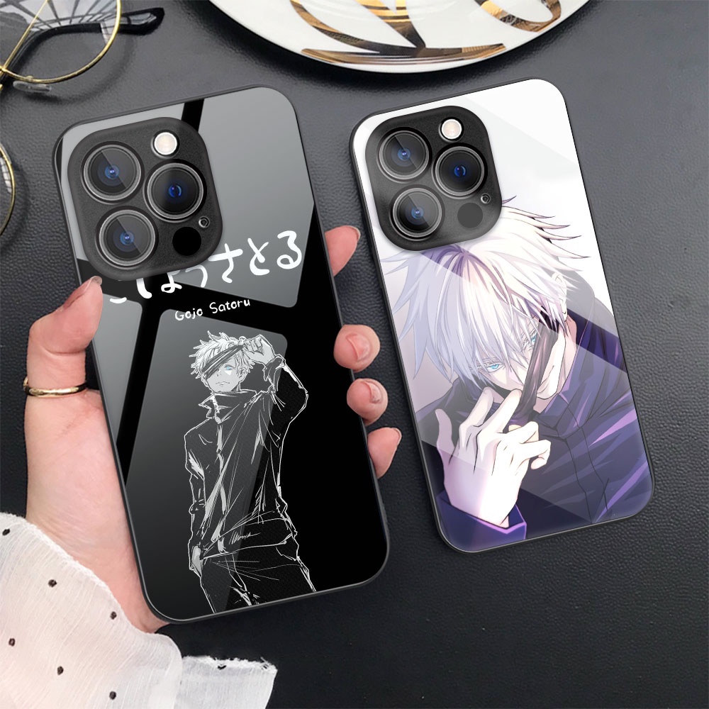 Caixa Dura De Vidro Temperado Compatível Para iPhone 14 Pro Max 13 12 11 X XR XS 7 8 SE 2020 Comic Jujutsu Kaisen Satoru Proteção Da Câmera